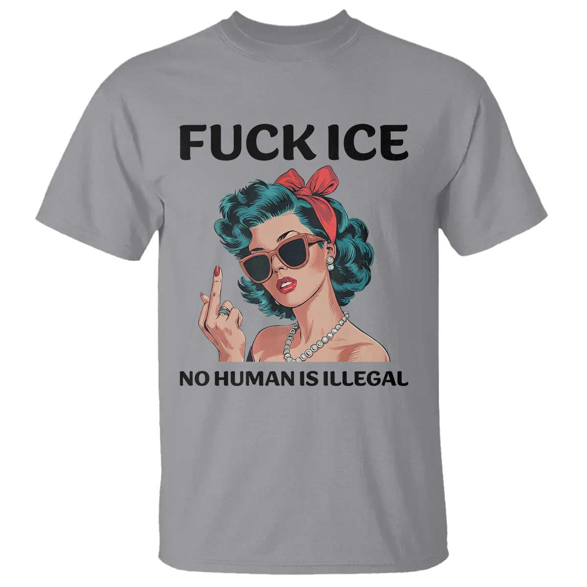 F Ice No Human Is Illegal T Shirt Feminist Pop Art Against Ice Protest Resistance TS02 Sport Gray Print Your Wear