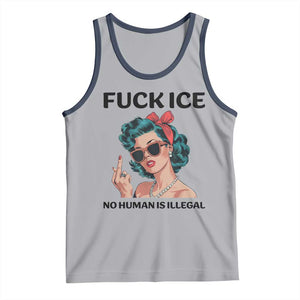 F Ice No Human Is Illegal Tank Top Feminist Pop Art Against Ice Protest Resistance TS02 Athletic Heather Navy Print Your Wear