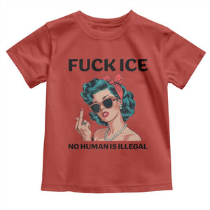 F Ice No Human Is Illegal Toddler T Shirt Feminist Pop Art Against Ice Protest Resistance TS02 Red Print Your Wear