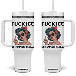 F Ice No Human Is Illegal Tumbler With Handle Feminist Pop Art Against Ice Protest Resistance TS02 One Size: 40 oz White Print Your Wear