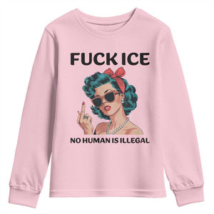 F Ice No Human Is Illegal Youth Sweatshirt Feminist Pop Art Against Ice Protest Resistance TS02 Light Pink Print Your Wear