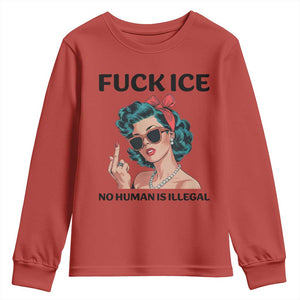 F Ice No Human Is Illegal Youth Sweatshirt Feminist Pop Art Against Ice Protest Resistance TS02 Red Print Your Wear