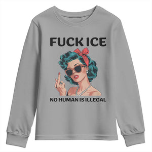 F Ice No Human Is Illegal Youth Sweatshirt Feminist Pop Art Against Ice Protest Resistance TS02 Sport Gray Print Your Wear