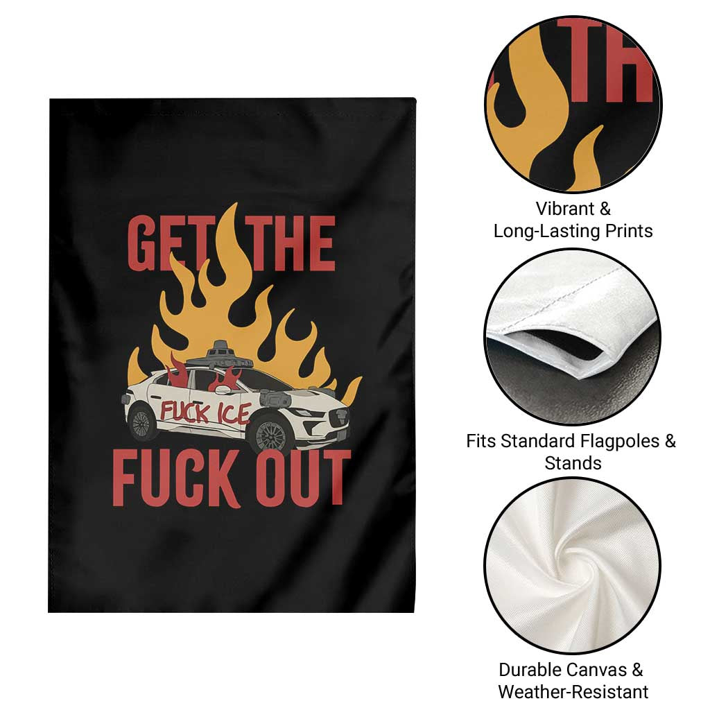 Ice Get the F Out Burning Car Graphic Garden Flag Against Ice Protest Resistance TS02 Print Your Wear