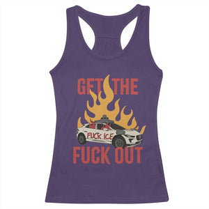 Ice Get the F Out Burning Car Graphic Racerback Tank Top Against Ice Protest Resistance TS02 Purple Print Your Wear