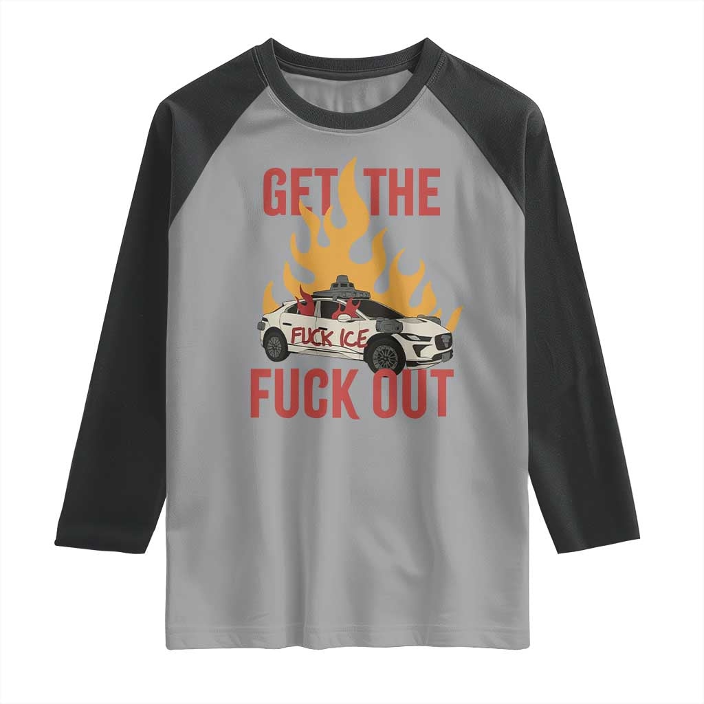 Ice Get the F Out Burning Car Graphic Raglan Shirt Against Ice Protest Resistance TS02 Sport Gray Black Print Your Wear