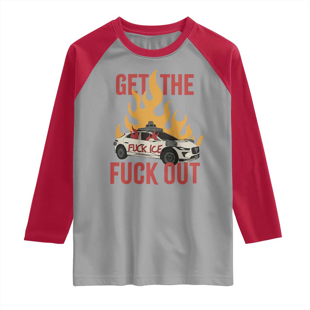 Ice Get the F Out Burning Car Graphic Raglan Shirt Against Ice Protest Resistance TS02 Sport Gray Red Print Your Wear