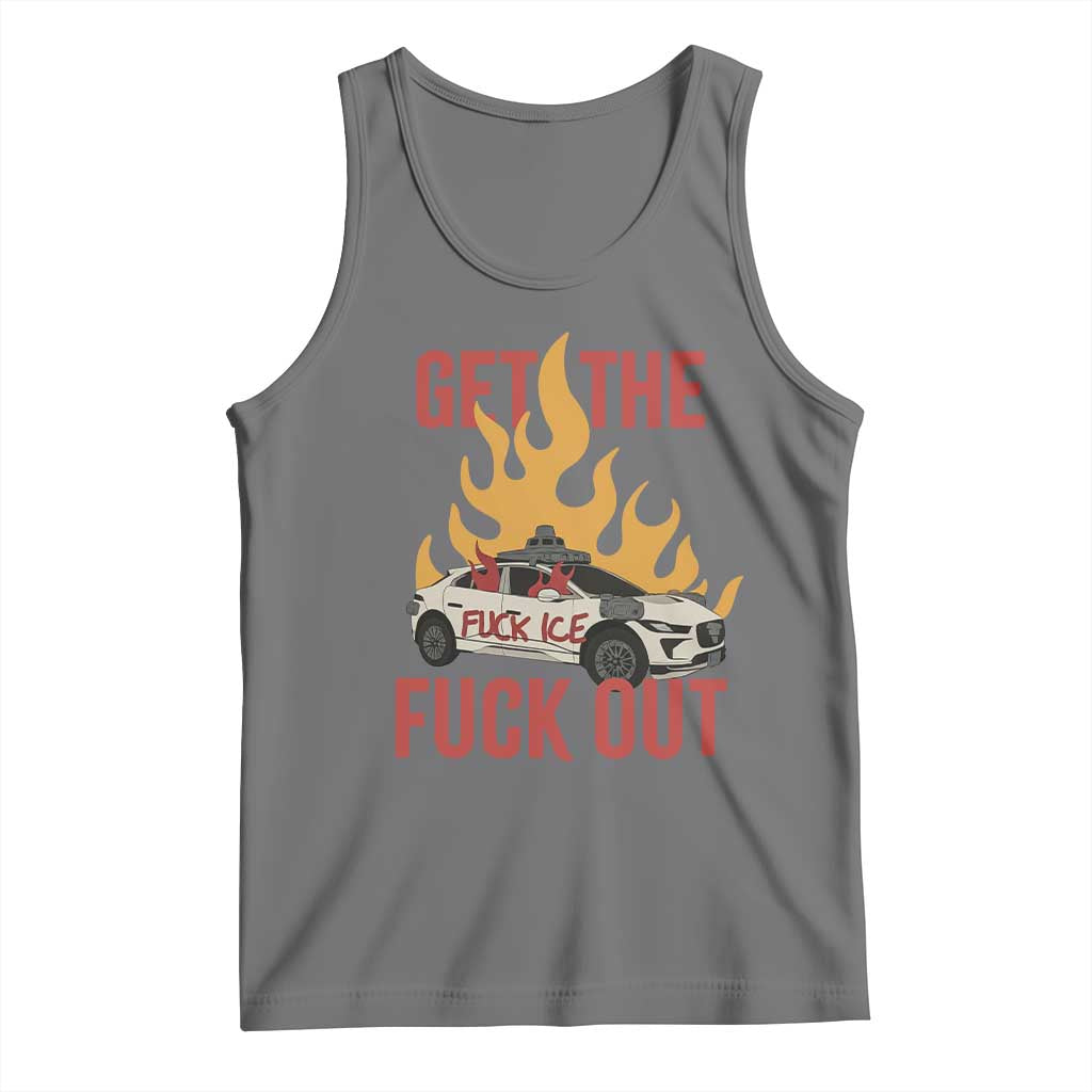 Ice Get the F Out Burning Car Graphic Tank Top Against Ice Protest Resistance TS02 Black Heather Print Your Wear