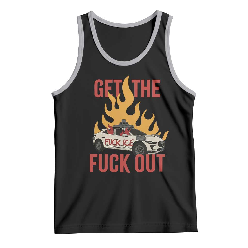Ice Get the F Out Burning Car Graphic Tank Top Against Ice Protest Resistance TS02 Black Athletic Heather Print Your Wear