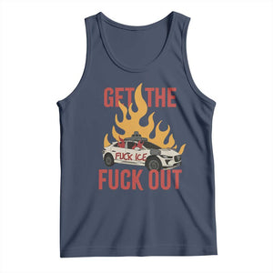 Ice Get the F Out Burning Car Graphic Tank Top Against Ice Protest Resistance TS02 Navy Print Your Wear