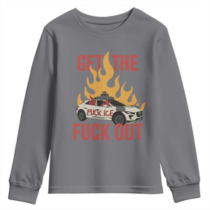 Ice Get the F Out Burning Car Graphic Youth Sweatshirt Against Ice Protest Resistance TS02 Charcoal Print Your Wear