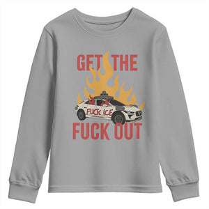 Ice Get the F Out Burning Car Graphic Youth Sweatshirt Against Ice Protest Resistance TS02 Sport Gray Print Your Wear