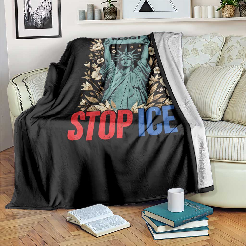 Statue of Liberty Resist Stop Ice Throw Blanket Floral Activist for Justice and Freedom TS02 Print Your Wear