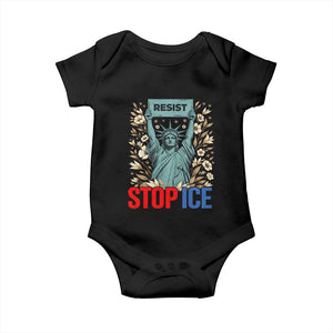 Statue of Liberty Resist Stop Ice Baby Onesie Floral Activist for Justice and Freedom TS02 Black Print Your Wear