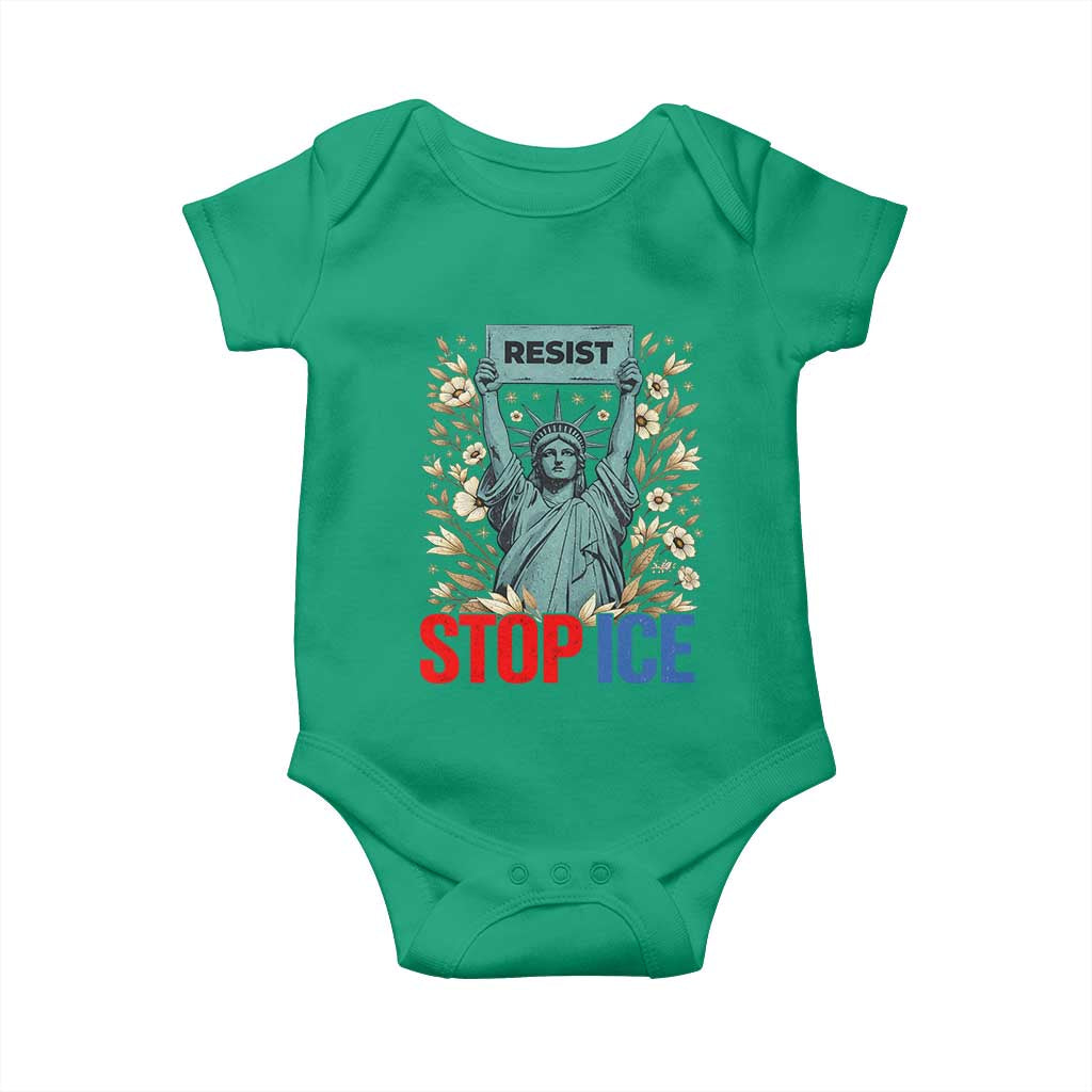 Statue of Liberty Resist Stop Ice Baby Onesie Floral Activist for Justice and Freedom TS02 Irish Green Print Your Wear