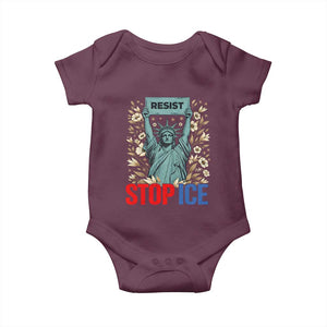 Statue of Liberty Resist Stop Ice Baby Onesie Floral Activist for Justice and Freedom TS02 Maroon Print Your Wear