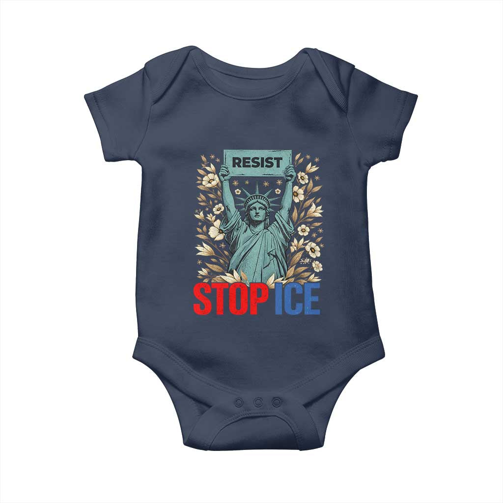 Statue of Liberty Resist Stop Ice Baby Onesie Floral Activist for Justice and Freedom TS02 Navy Print Your Wear