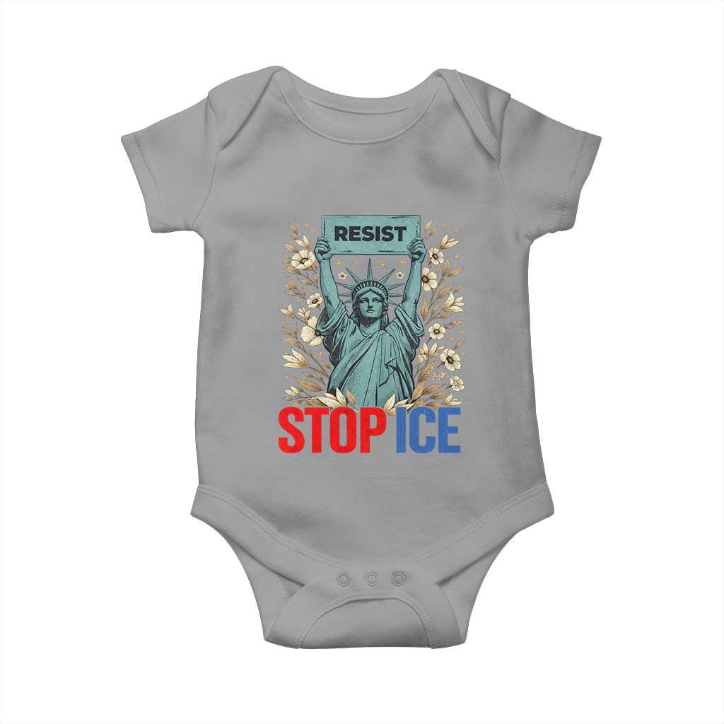 Statue of Liberty Resist Stop Ice Baby Onesie Floral Activist for Justice and Freedom TS02 Sport Gray Print Your Wear