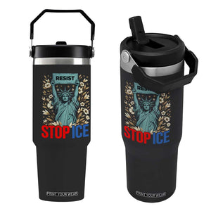 Statue of Liberty Resist Stop Ice Flip Straw Tumbler Floral Activist for Justice and Freedom TS02 One Size: 30 oz Black Print Your Wear