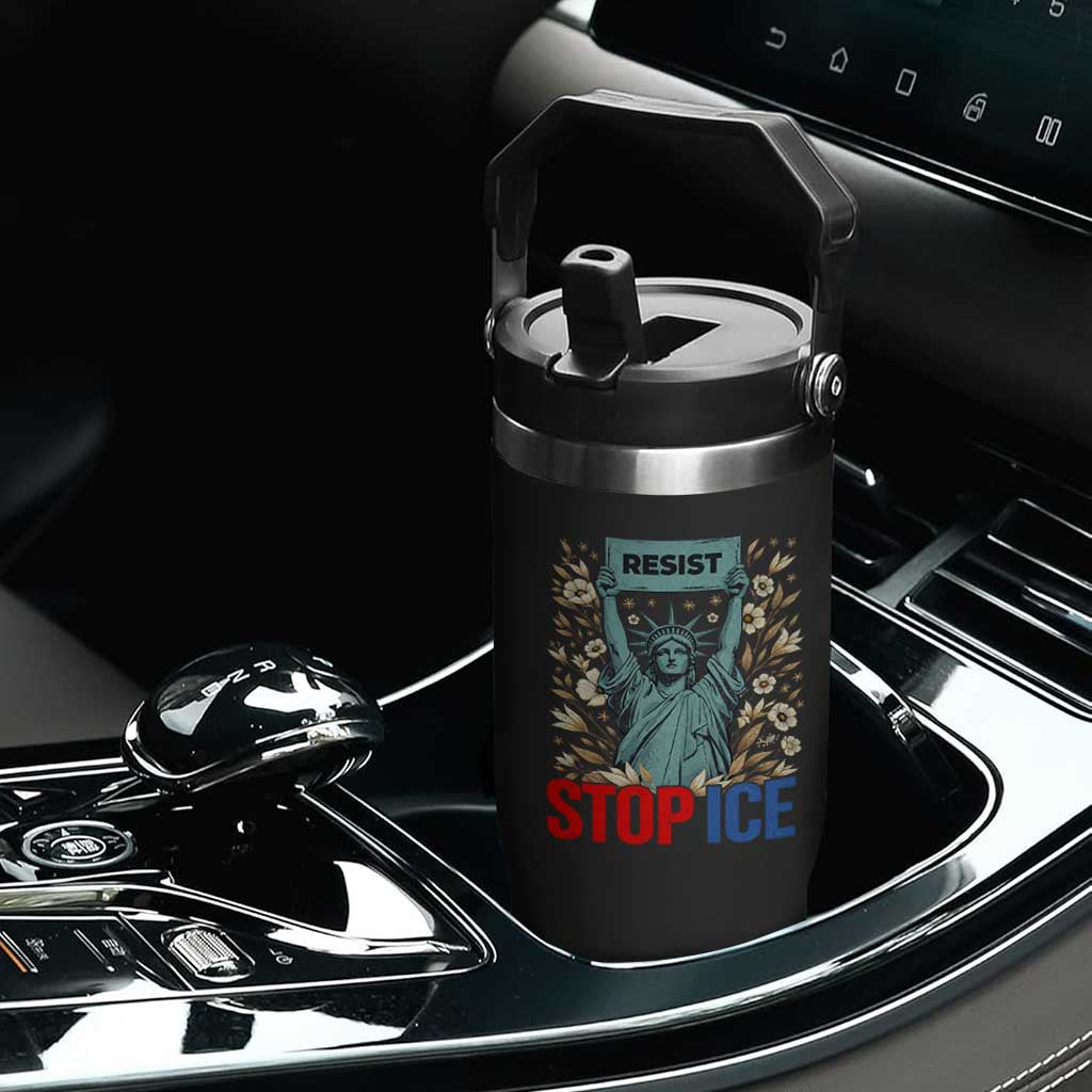 Statue of Liberty Resist Stop Ice Flip Straw Tumbler Floral Activist for Justice and Freedom TS02 Print Your Wear