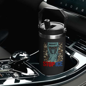 Statue of Liberty Resist Stop Ice Flip Straw Tumbler Floral Activist for Justice and Freedom TS02 Print Your Wear