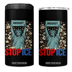 Statue of Liberty Resist Stop Ice 4 in 1 Can Cooler Tumbler Floral Activist for Justice and Freedom TS02 One Size: 16 oz Black Print Your Wear