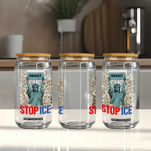 Statue of Liberty Resist Stop Ice Glass Can Floral Activist for Justice and Freedom TS02 Print Your Wear