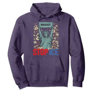 Statue of Liberty Resist Stop Ice Hoodie Floral Activist for Justice and Freedom TS02 Purple Print Your Wear