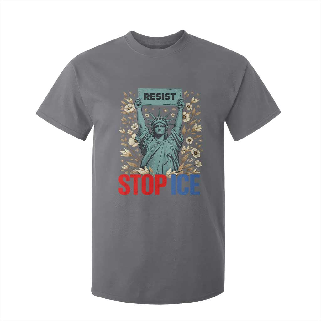 Statue of Liberty Resist Stop Ice T Shirt For Kid Floral Activist for Justice and Freedom TS02 Charcoal Print Your Wear