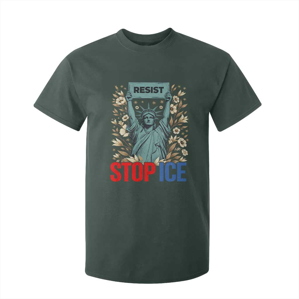 Statue of Liberty Resist Stop Ice T Shirt For Kid Floral Activist for Justice and Freedom TS02 Dark Forest Green Print Your Wear