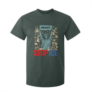 Statue of Liberty Resist Stop Ice T Shirt For Kid Floral Activist for Justice and Freedom TS02 Dark Forest Green Print Your Wear
