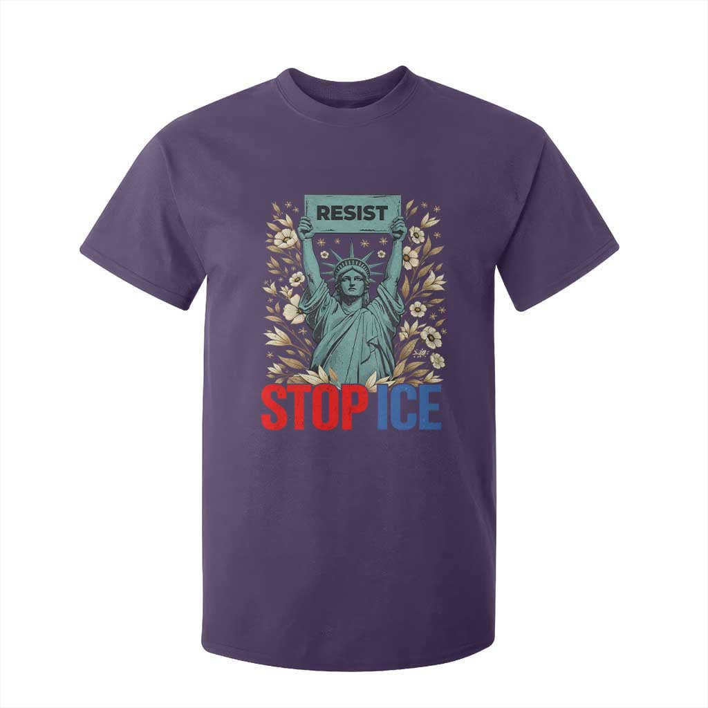 Statue of Liberty Resist Stop Ice T Shirt For Kid Floral Activist for Justice and Freedom TS02 Purple Print Your Wear