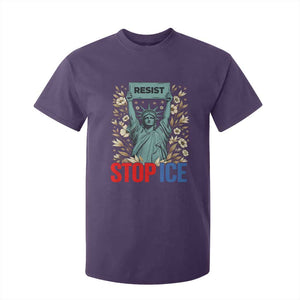 Statue of Liberty Resist Stop Ice T Shirt For Kid Floral Activist for Justice and Freedom TS02 Purple Print Your Wear