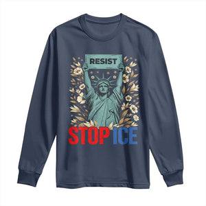 Statue of Liberty Resist Stop Ice Long Sleeve Shirt Floral Activist for Justice and Freedom TS02 Navy Print Your Wear