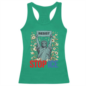 Statue of Liberty Resist Stop Ice Racerback Tank Top Floral Activist for Justice and Freedom TS02 Irish Green Print Your Wear