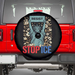 Statue of Liberty Resist Stop Ice Spare Tire Cover Floral Activist for Justice and Freedom TS02 Black Print Your Wear