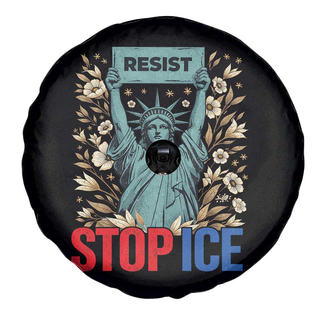 Statue of Liberty Resist Stop Ice Spare Tire Cover Floral Activist for Justice and Freedom TS02 Print Your Wear