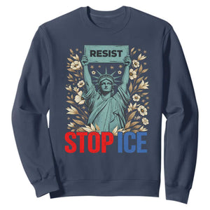 Statue of Liberty Resist Stop Ice Sweatshirt Floral Activist for Justice and Freedom TS02 Navy Print Your Wear