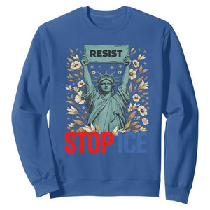 Statue of Liberty Resist Stop Ice Sweatshirt Floral Activist for Justice and Freedom TS02 Royal Blue Print Your Wear