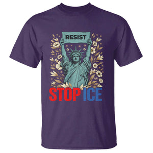 Statue of Liberty Resist Stop Ice T Shirt Floral Activist for Justice and Freedom TS02 Purple Print Your Wear