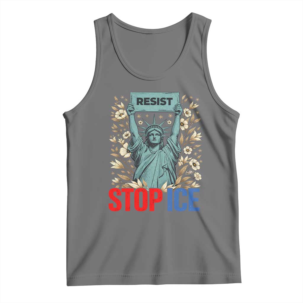 Statue of Liberty Resist Stop Ice Tank Top Floral Activist for Justice and Freedom TS02 Black Heather Print Your Wear
