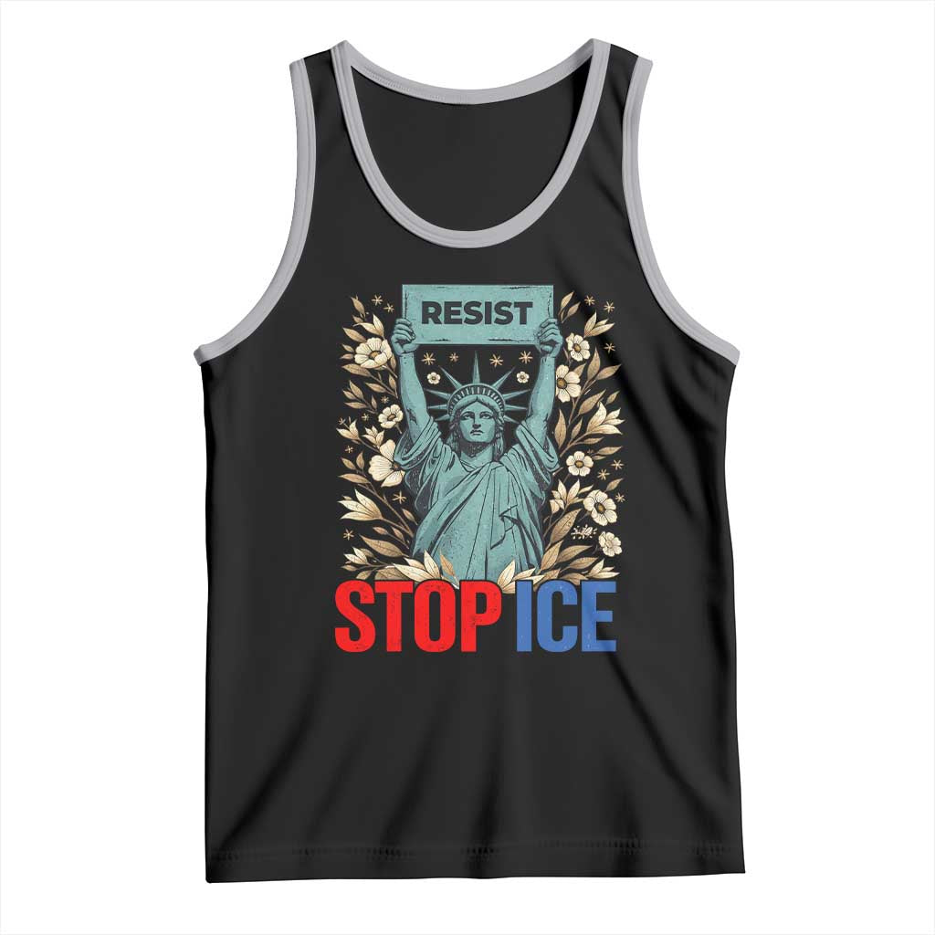 Statue of Liberty Resist Stop Ice Tank Top Floral Activist for Justice and Freedom TS02 Black Athletic Heather Print Your Wear