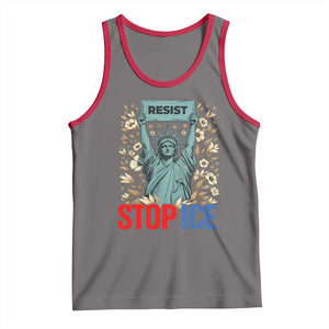 Statue of Liberty Resist Stop Ice Tank Top Floral Activist for Justice and Freedom TS02 Deep Heather Red Print Your Wear