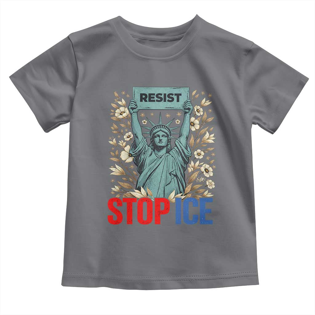 Statue of Liberty Resist Stop Ice Toddler T Shirt Floral Activist for Justice and Freedom TS02 Charcoal Print Your Wear