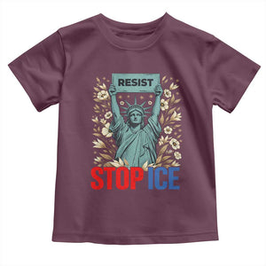 Statue of Liberty Resist Stop Ice Toddler T Shirt Floral Activist for Justice and Freedom TS02 Maroon Print Your Wear