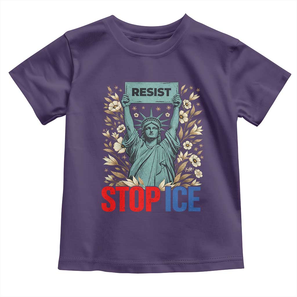 Statue of Liberty Resist Stop Ice Toddler T Shirt Floral Activist for Justice and Freedom TS02 Purple Print Your Wear