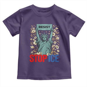 Statue of Liberty Resist Stop Ice Toddler T Shirt Floral Activist for Justice and Freedom TS02 Purple Print Your Wear