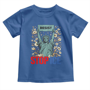 Statue of Liberty Resist Stop Ice Toddler T Shirt Floral Activist for Justice and Freedom TS02 Royal Blue Print Your Wear