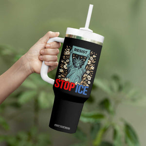 Statue of Liberty Resist Stop Ice Tumbler With Handle Floral Activist for Justice and Freedom TS02 Print Your Wear