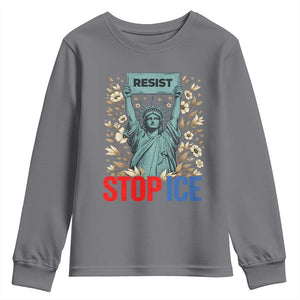 Statue of Liberty Resist Stop Ice Youth Sweatshirt Floral Activist for Justice and Freedom TS02 Charcoal Print Your Wear